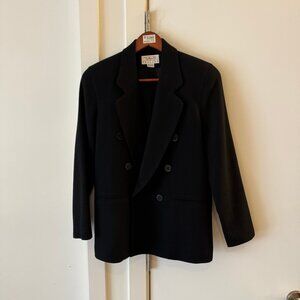 VINTAGE TALBOTS BLACK DOUBLE BREASTED BLAZER MADE IN USA 100% WOOL